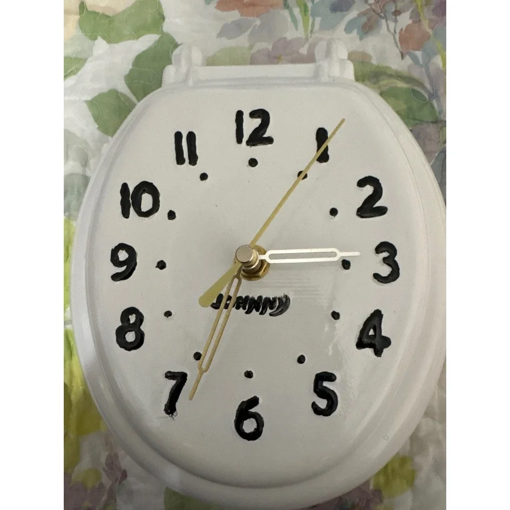 Johnny Toilet Seat Wall Clock White Ceramic Novelty Bathroom Decor Gag Gift